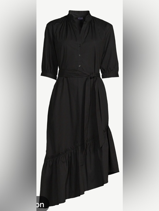 Scoop Dresses & Skirts - Black Maxi Button-Front Shirt Dress with Self-Tie Waist